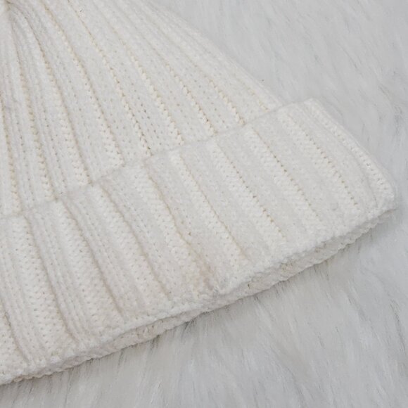 VS PINK COZY BEANIE SHERPA LINED HAT DOG EMBROIDERED POM POM CREAM O/S - Picture 3 of 5